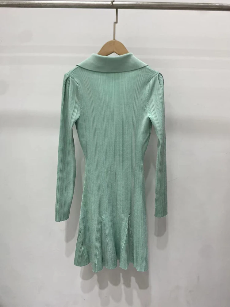 Autumn 2026 New Long-Sleeve Collared Knit Dress — Stylish, Elegant, High-Waisted, Stretchy, Slim-Fit A-Line Mini Dress
