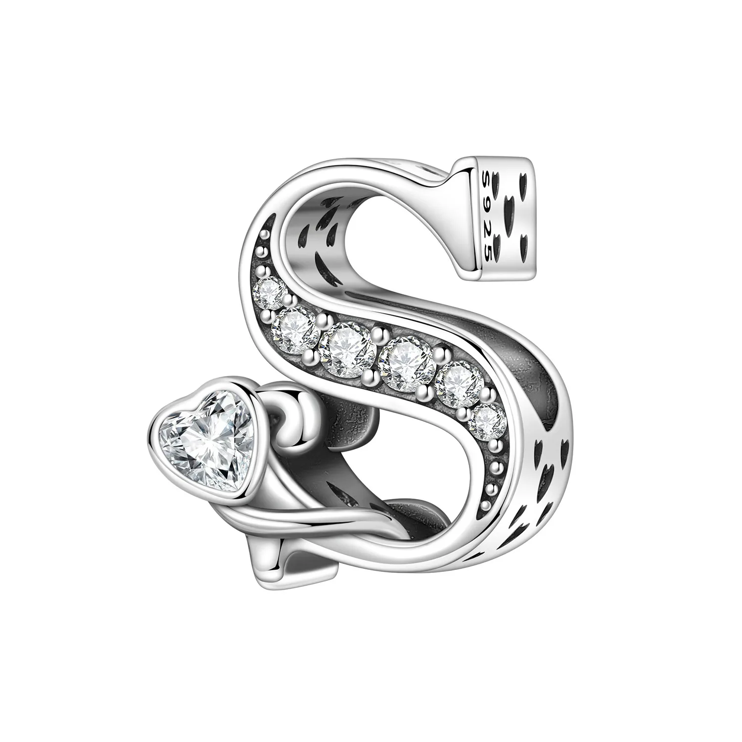 New Original 925 Sterling Silver CZ Zircon Heart A-Z 26 Letter Charms Alphabet Beads Pendant Fit Bracelet Necklace DIY Jewelry