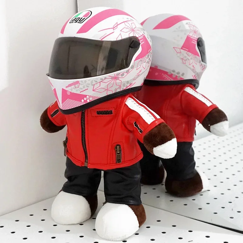 30cm Cool Motorcycle Bear Plush Toys With Helmet Creative Locomotive Racing Bears Doll Soft Car Decor Pillow Kids Boys Gifts