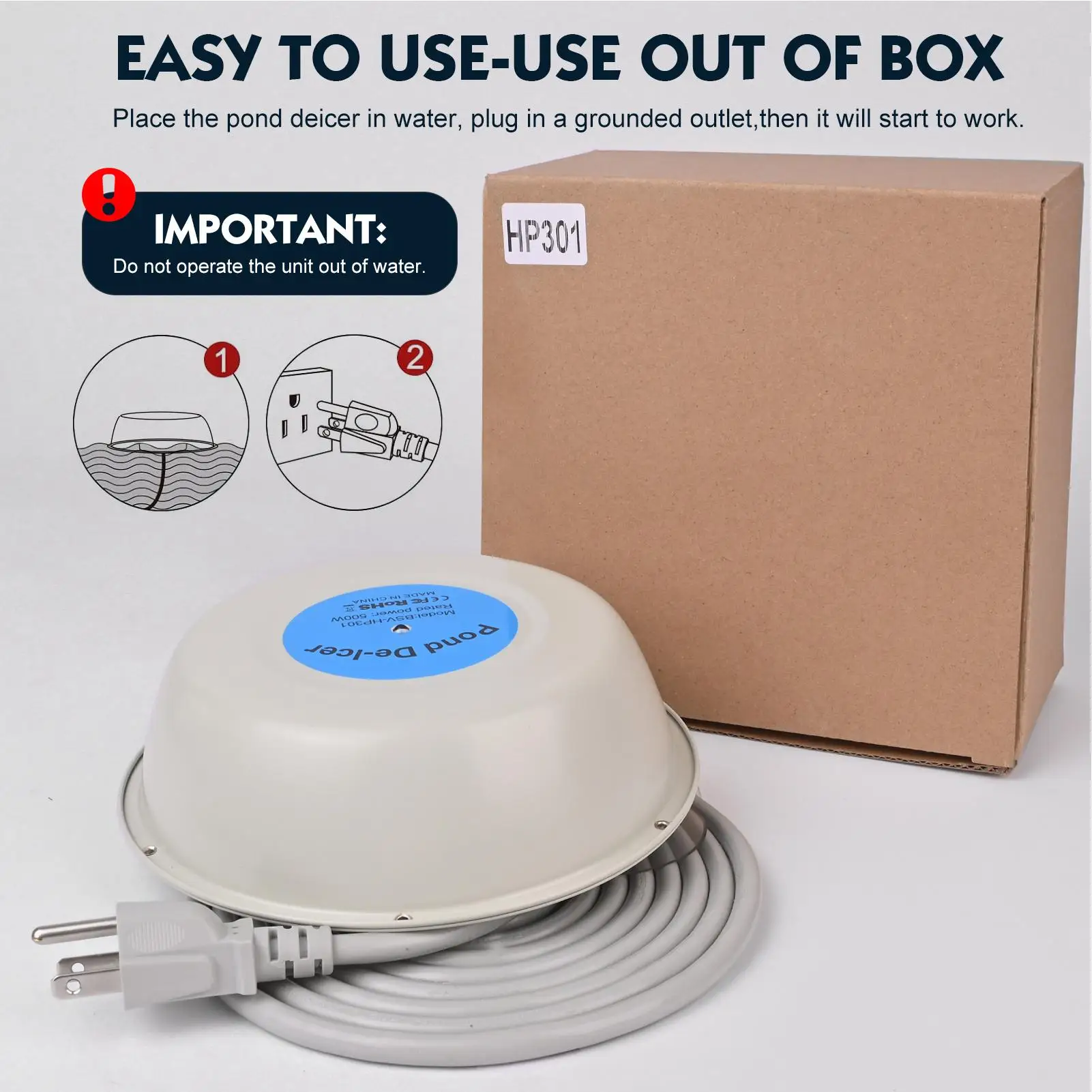 

Плавающий наружный обогреватель для пруда с автоматическим отключением мощностью 400 Вт с термостатическим управлением и шнуром питания длиной 3 м для наружных прудов