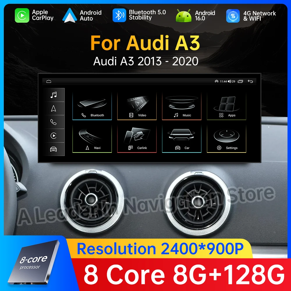 GPS Car Radio for Audi A3 2013 - 2020 Audio Multimedia Video Player Wireless Carplay Android 16 DSP Stereo 4G WIFI QLED Screen