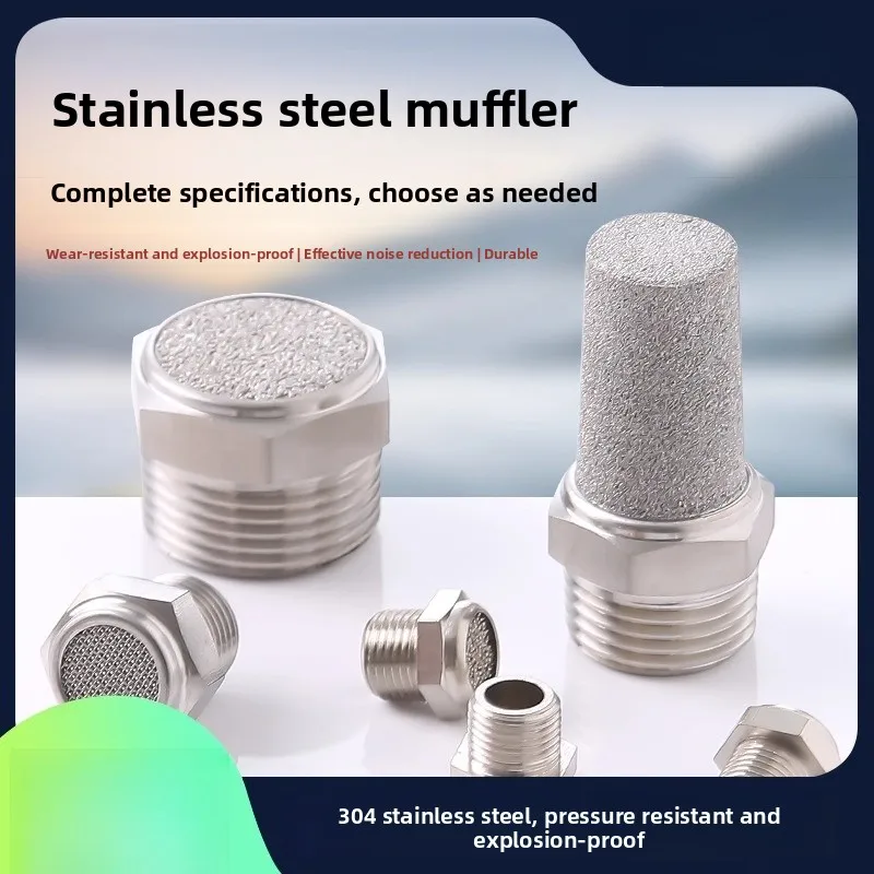 Stainless Steel Pneumatic Solenoid Valve Muffler Long Flat Head 1 2 Noise Reduction