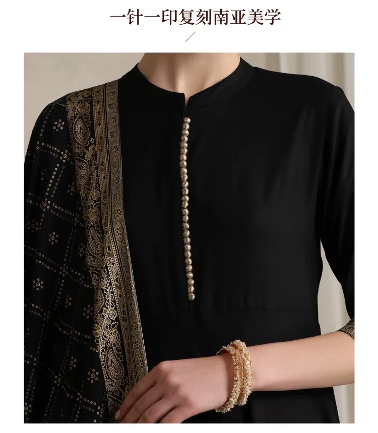 Elegant Black Indian Salwar Kameez Dupatta Set Women Cotton Suits Vintage Print Traditional Bollywood Style Outfit Spring view 3