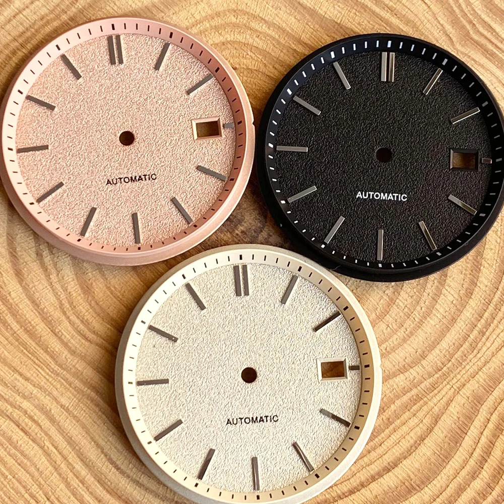 

Beige Cream/Pink/Black 33.5mm Sterile Frosted Dial Face Metallic Silver Index Fit GS NH35 NH36 Automatic Movement Watch Parts