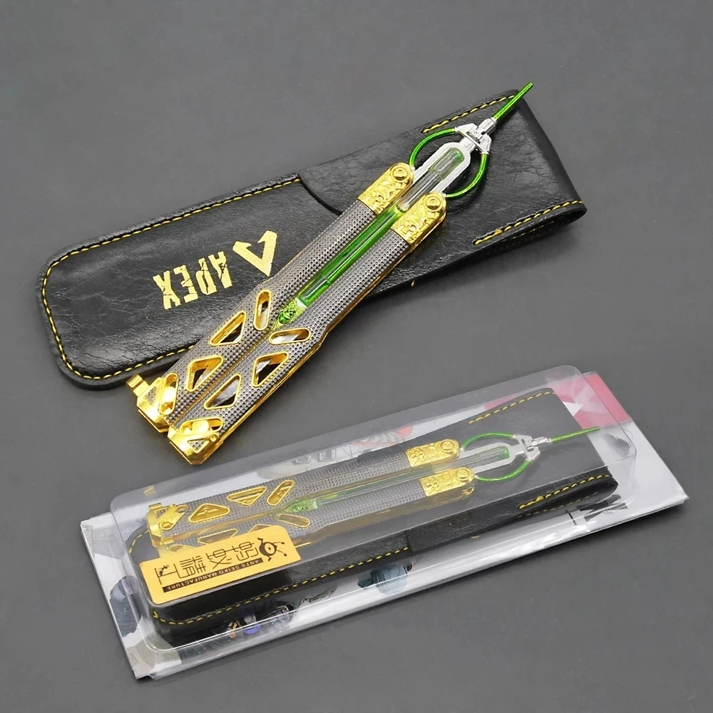 Game peripheral Power model Metal trim 21cm boy heirloom butterfly knife with leather sheath liquid apex game