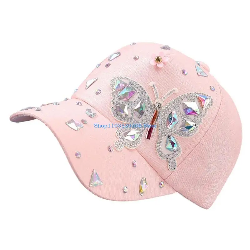 قبعة بيسبول كريستالية أنيقة 400A للنساء قبعة واقية من الشمس قابلة للتنفس مع تصميم فراشة لأغطية الرأس لقضاء العطلات الربيعية