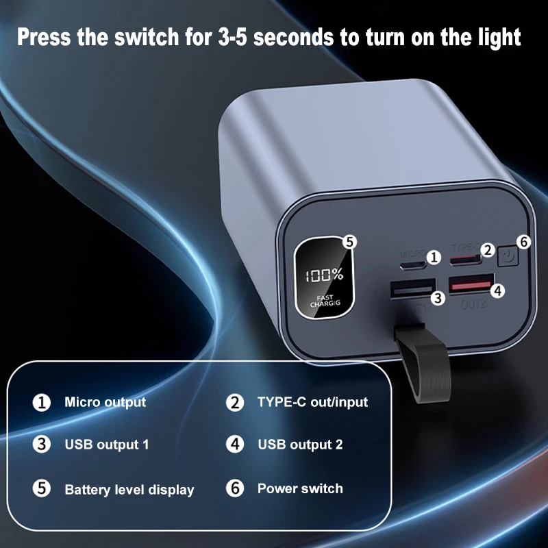 DIY 6*21700 배터리 보조베터리 키트 30000mAh 캠핑 LED 라이트 PD/QC 22.5W 고속 충전 USB-C/마이크로 입력 알루미늄 케이스 썸네일 5