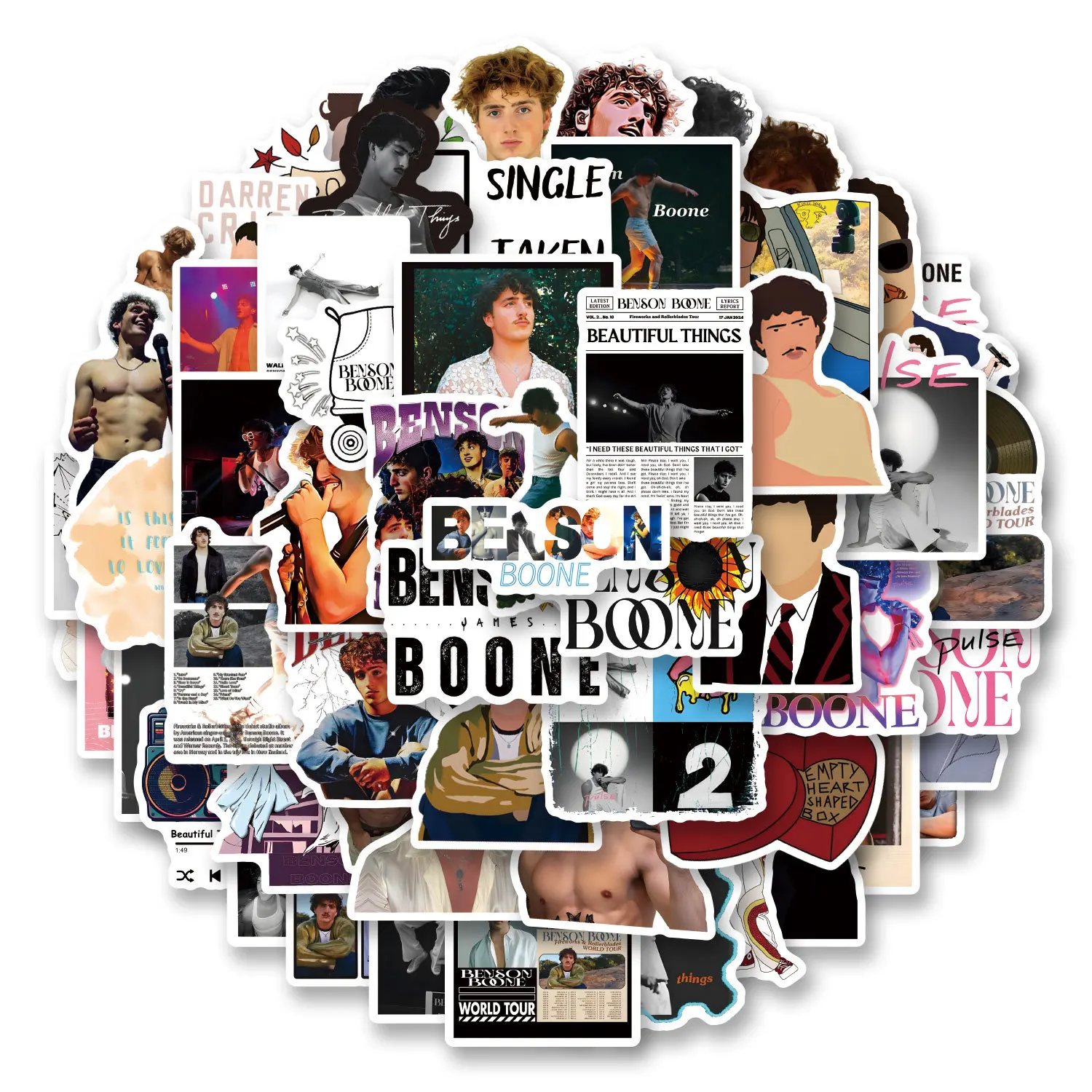 60PCS Singer Benson Boone Stickers Waterproof Idol Fans Gift Graffiti Decoration DIY Notebook Suitcase Water Cup Guitar Kids Toy