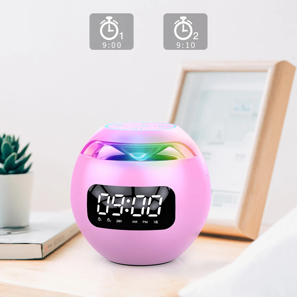 Speaker Alarm Clock Ball Shape Music Player Wireless Time Stereo Bass