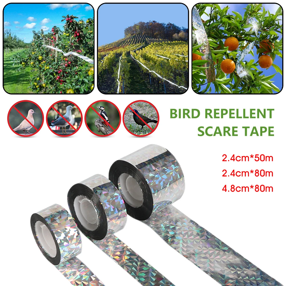 50m/80m Anti Bird Tape Bird Scare Tape Audible Repellent Fox Pigeons Repeller Ribbon Tapes for Pest Control Gardening supplies