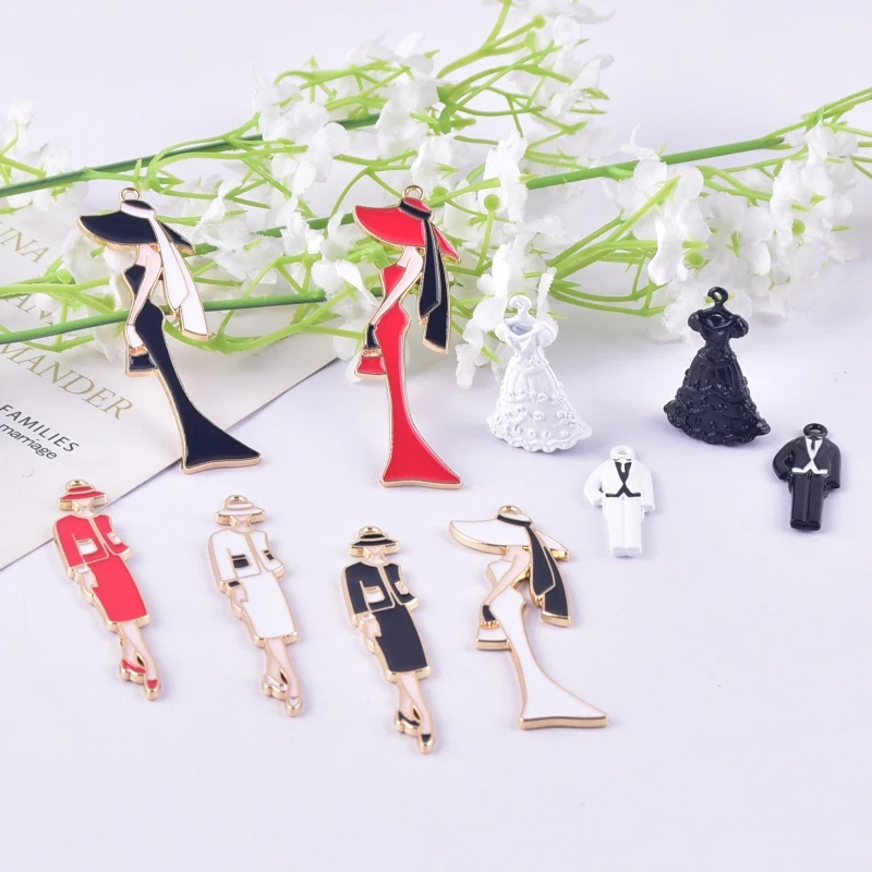 10pcs Evening Dress Wedding Dress Alloy Charms  for Earring Keychain DIY Decoration Fashion Jewelry Accessories