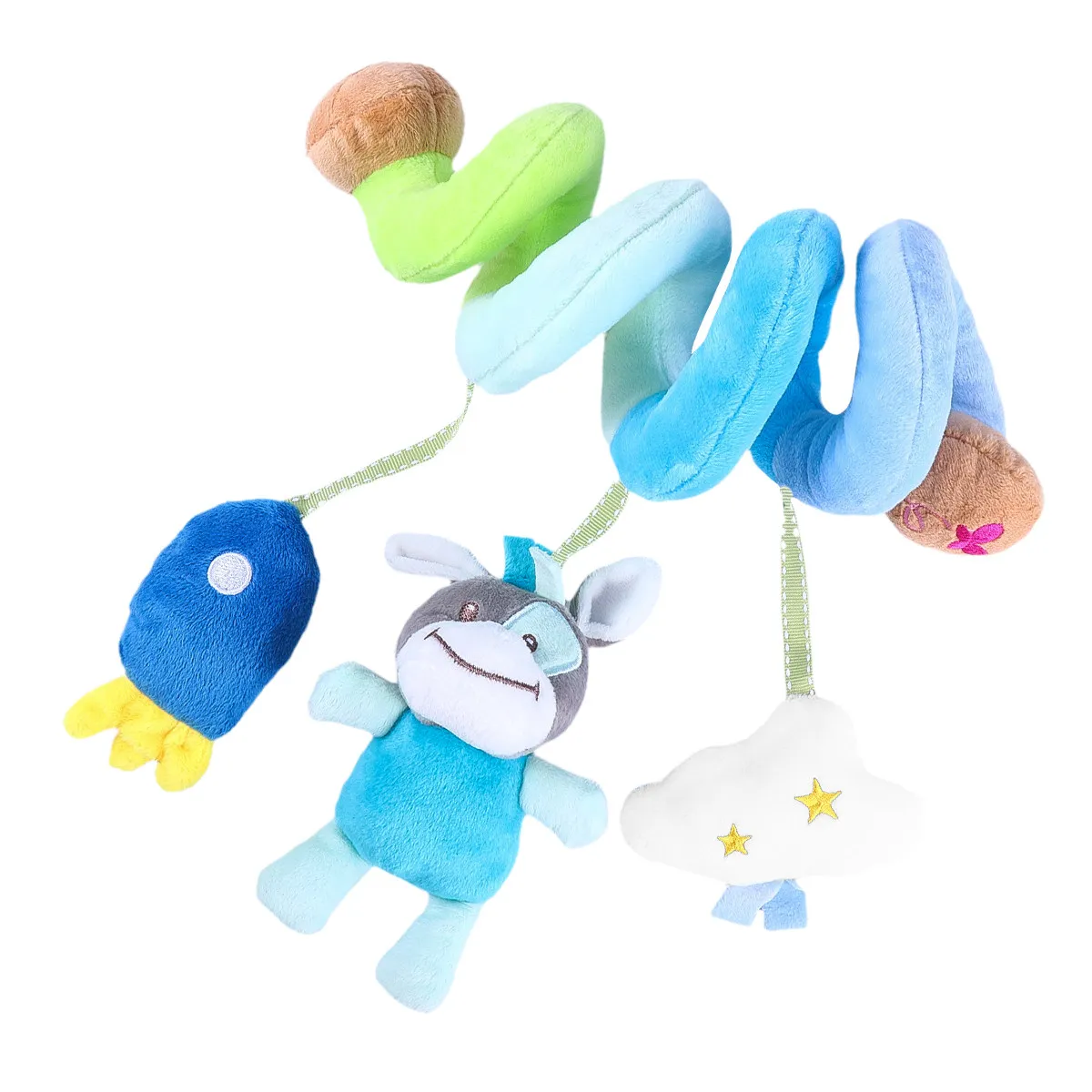 1Pcs Spiral Crib Rattle Multifunctional Baby Stroller Car Seat Hanging Plaything Develop Exploration Skills Colorful Donkey