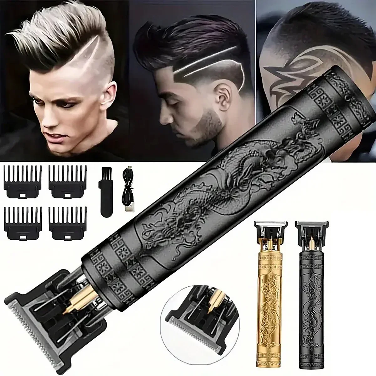 

1 шт.-Профессиональная беспроводная машинка для стрижки волос T9 — перезаряжаемый через USB мужской триммер с лысой отделкой и корпусом из АБС-пластика