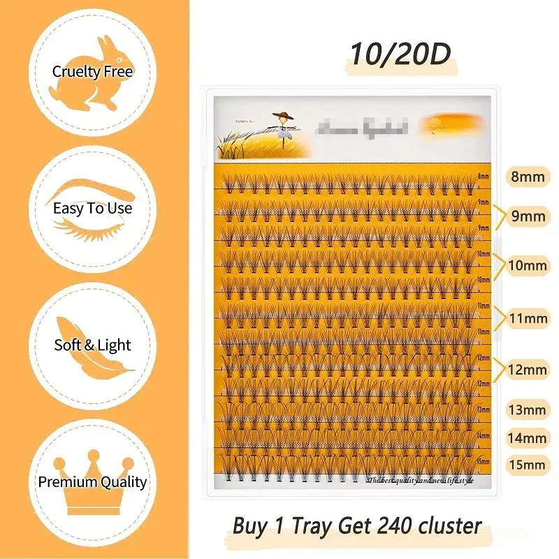 240 Bundles of 10D/20D Eyelash Clusters, Individual Eyelash Extension, Natural and Soft False Lashes, Used Make Up for Women