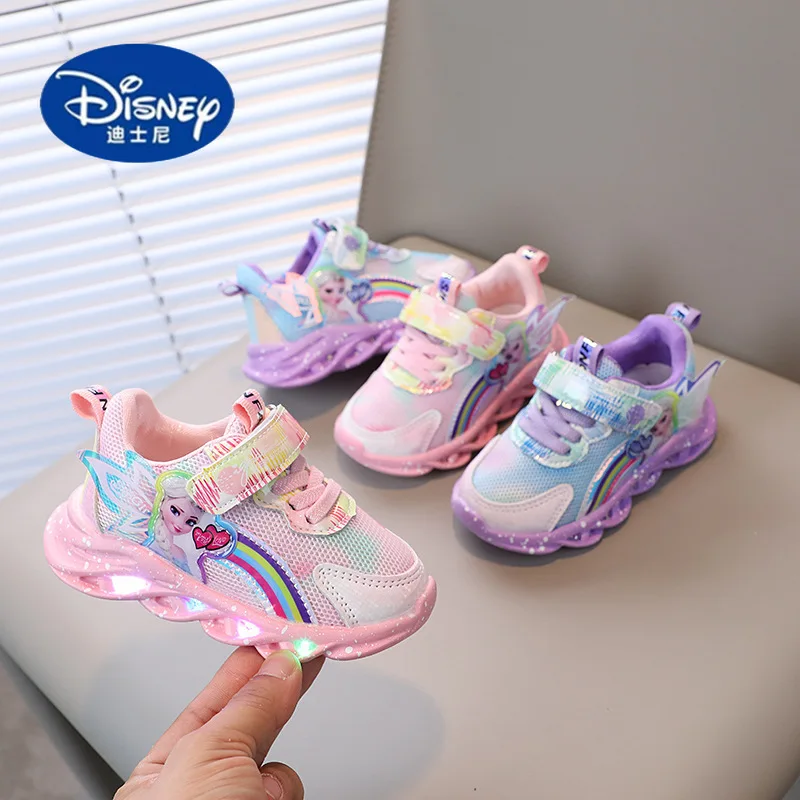 

Disney 2025 Girls' Light-Up Elsa Sneakers: Breathable Mesh Kids Sports Shoes with Flashing Lights, Versatile for All Seasons