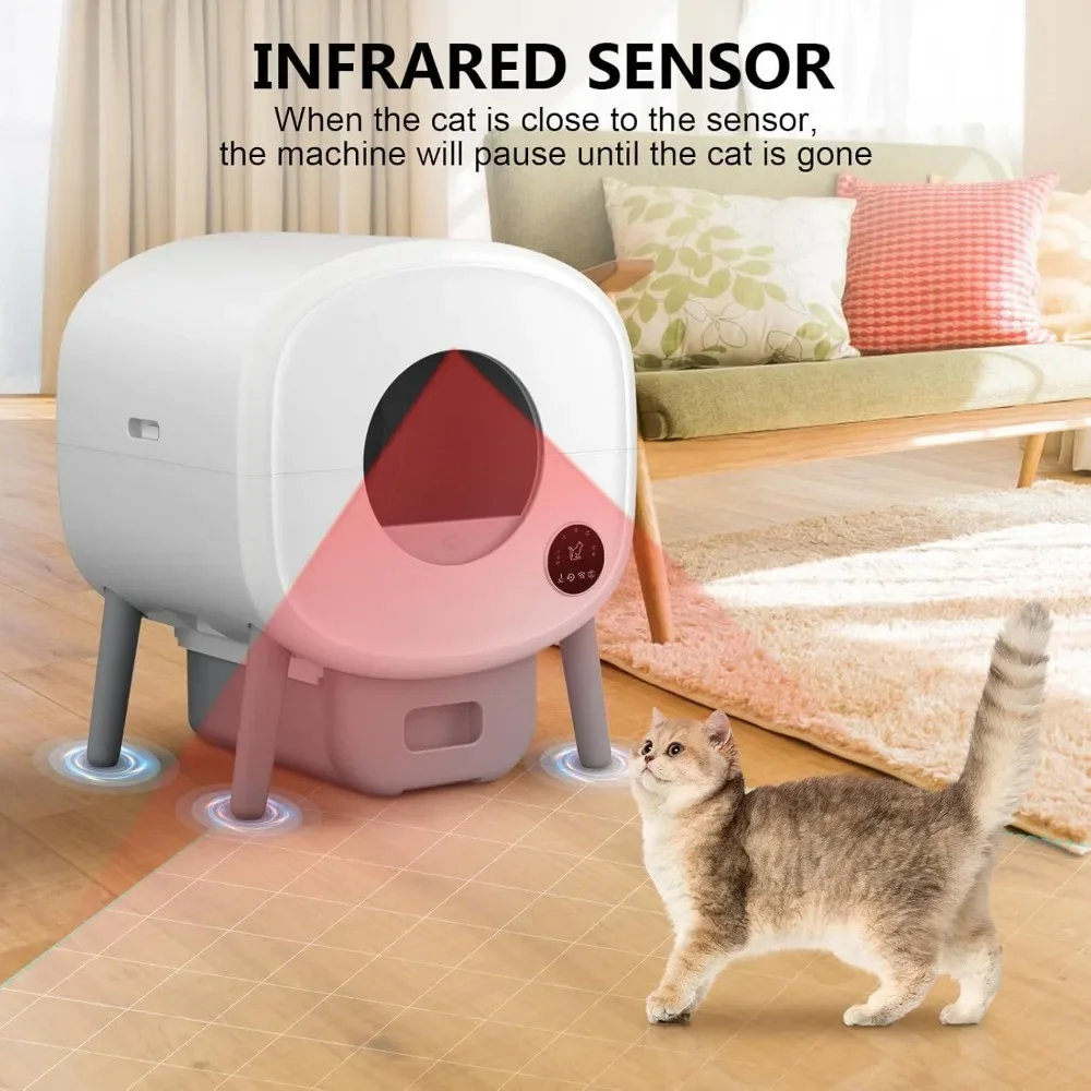 Self Cleaning Litter Box, 95 L Automatic Cat Litter Box Self Cleaning for Multiple Cats, with Safety Protection, App Control