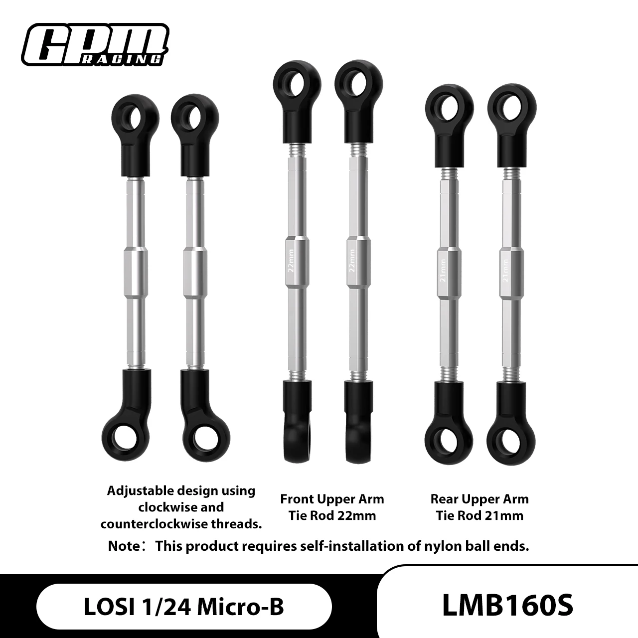 GPM Nylon+Stainless Steel Adjustable Tie Rods For LOSI 1/24 Micro-B LOS-1767