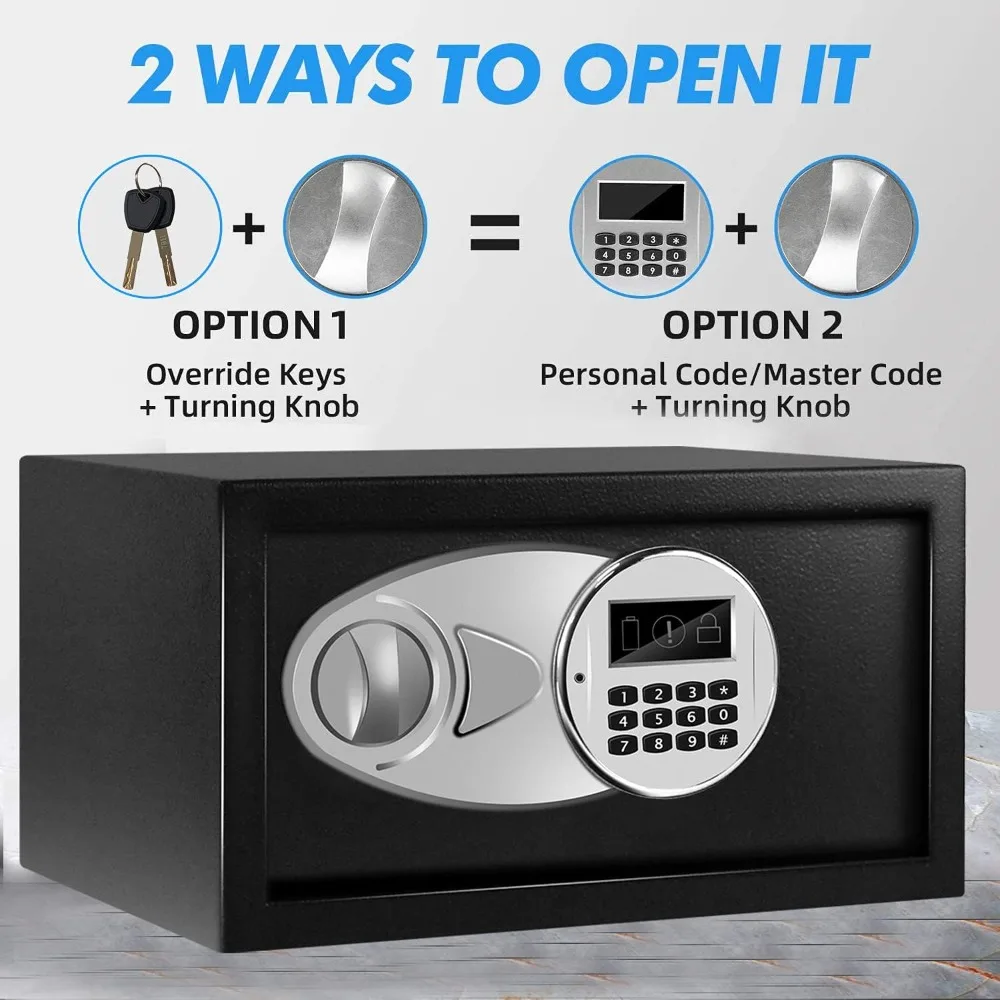 Safe Box with Sensor Light, with Key & Digital Lock for Home and Company.Wall or Cabinet Fixed Design, 0.4 Cubic Feet
