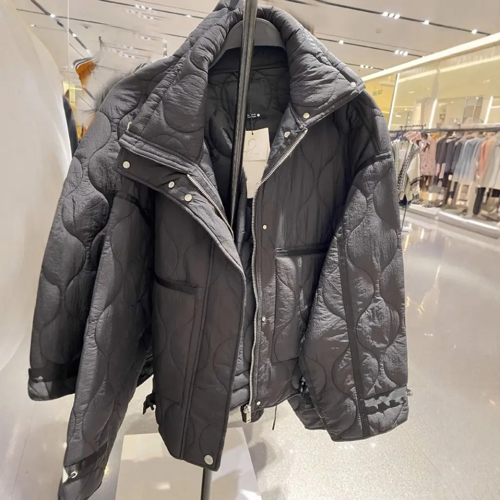 Women's Loose Version Cotton-Padded Jacket Black Stand Collar European American Style Wholesale Clothing