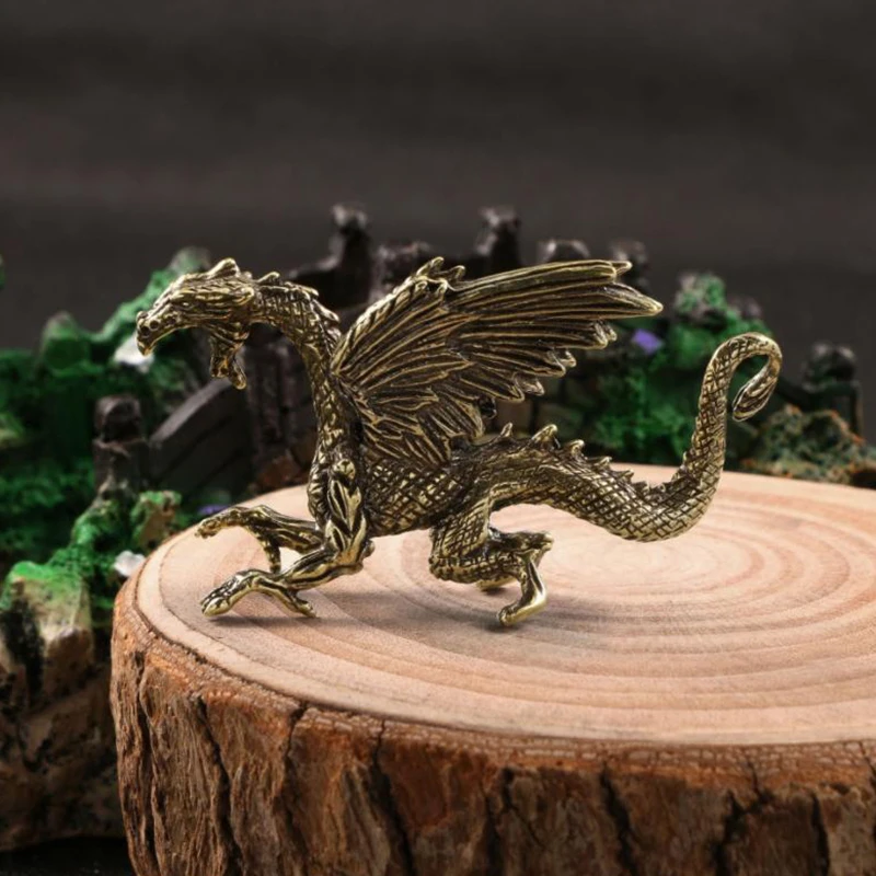 Brass Pterosaur Dragon Small Statue Desktop Ornament Chinese Mythical Beast Figurines Retro Home Feng Shui Decoration