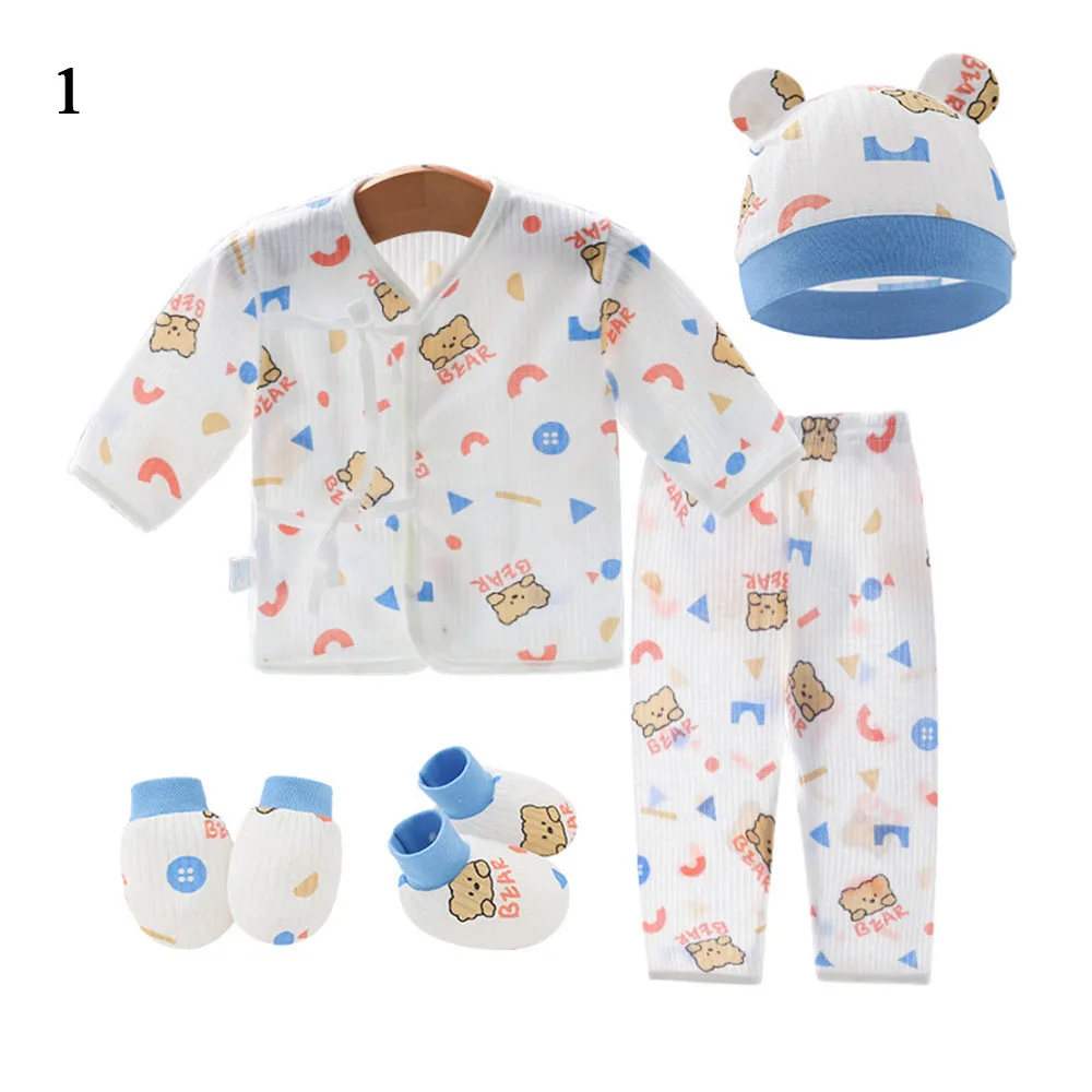 5Pcs Newborn Infant Kids Baby Boy&Girl T-shirt Tops+Pants+Hat+shoes Outfits Cotton Casual Autumn Toddler Clothes Set 0-6 Months