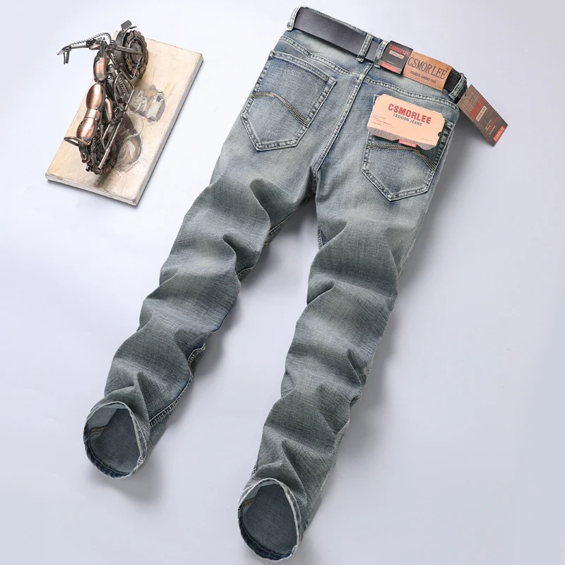 Vintage graue Jeans Herren täglich klassische Kleidung Büro Einfachheit neue lose gerade Stretch Herren bekleidung Business-Hose