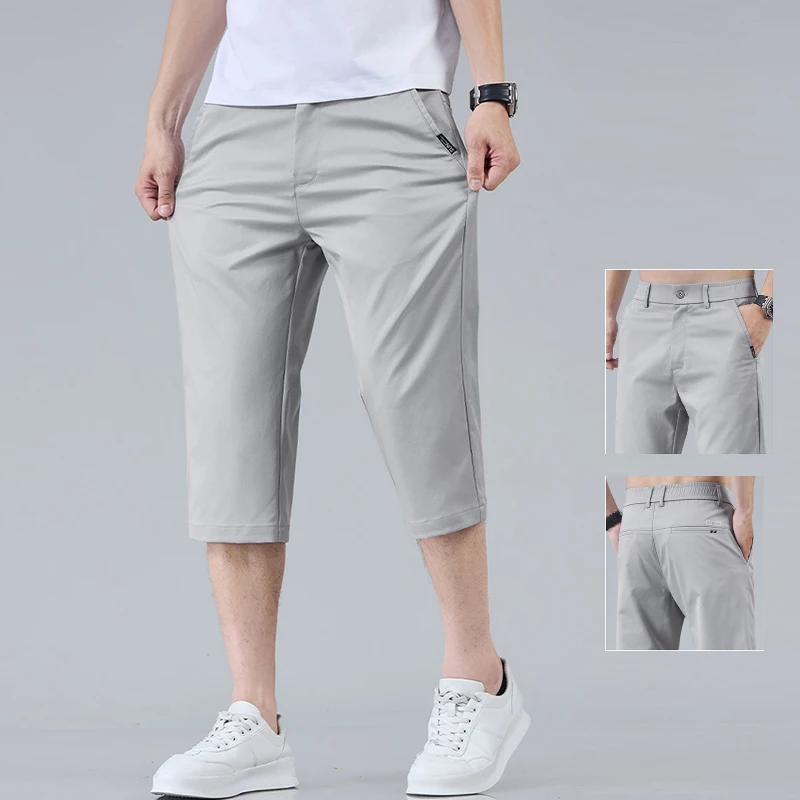 

Летние деловые повседневные шорты, мужские модные прямые эластичные тонкие эластичные тонкие костюмные брюки длиной до икры, элитное платье, мужская одежда