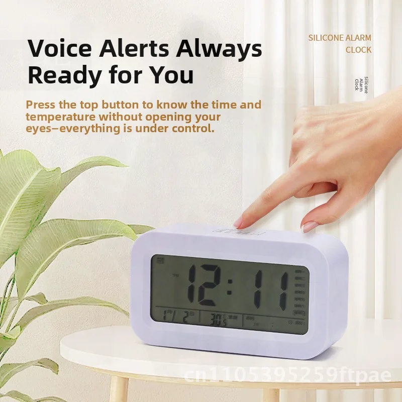 Smart Student Clock with 8 Music Alarms Touch Screen Three Sets of Alarm Options Electronic Children's Alarm Clock Pink Purple