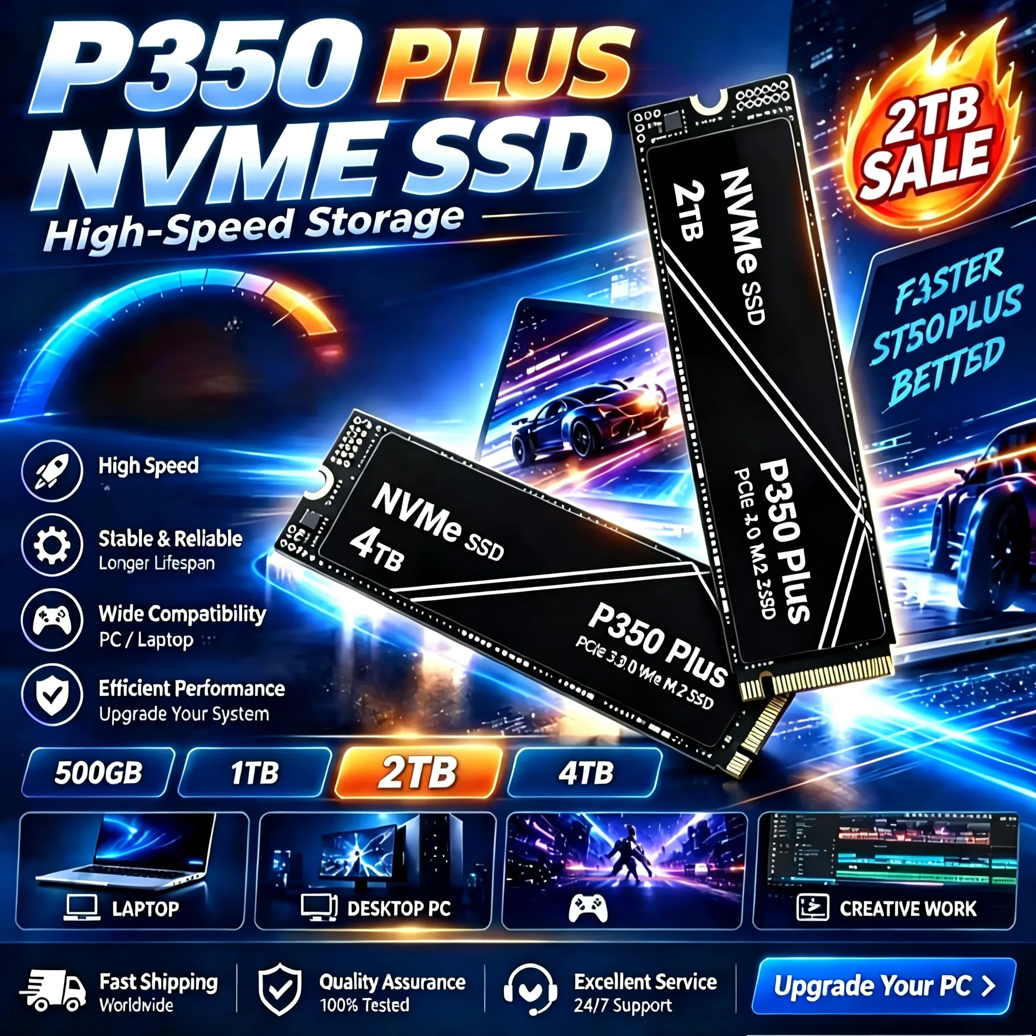New P350 PLUS 500GB 1TB 2TB 4TB PCIe NVMe M.2 SSD High Speed Drive,Fit Laptop PC,OEM Original