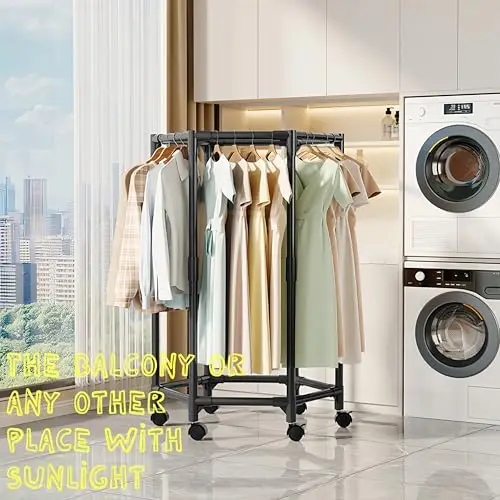 Foldable Rolling Garment Drying Rack For Indoor Outdoor Air Drying, White, 29.3x29.3x47.2 Inches