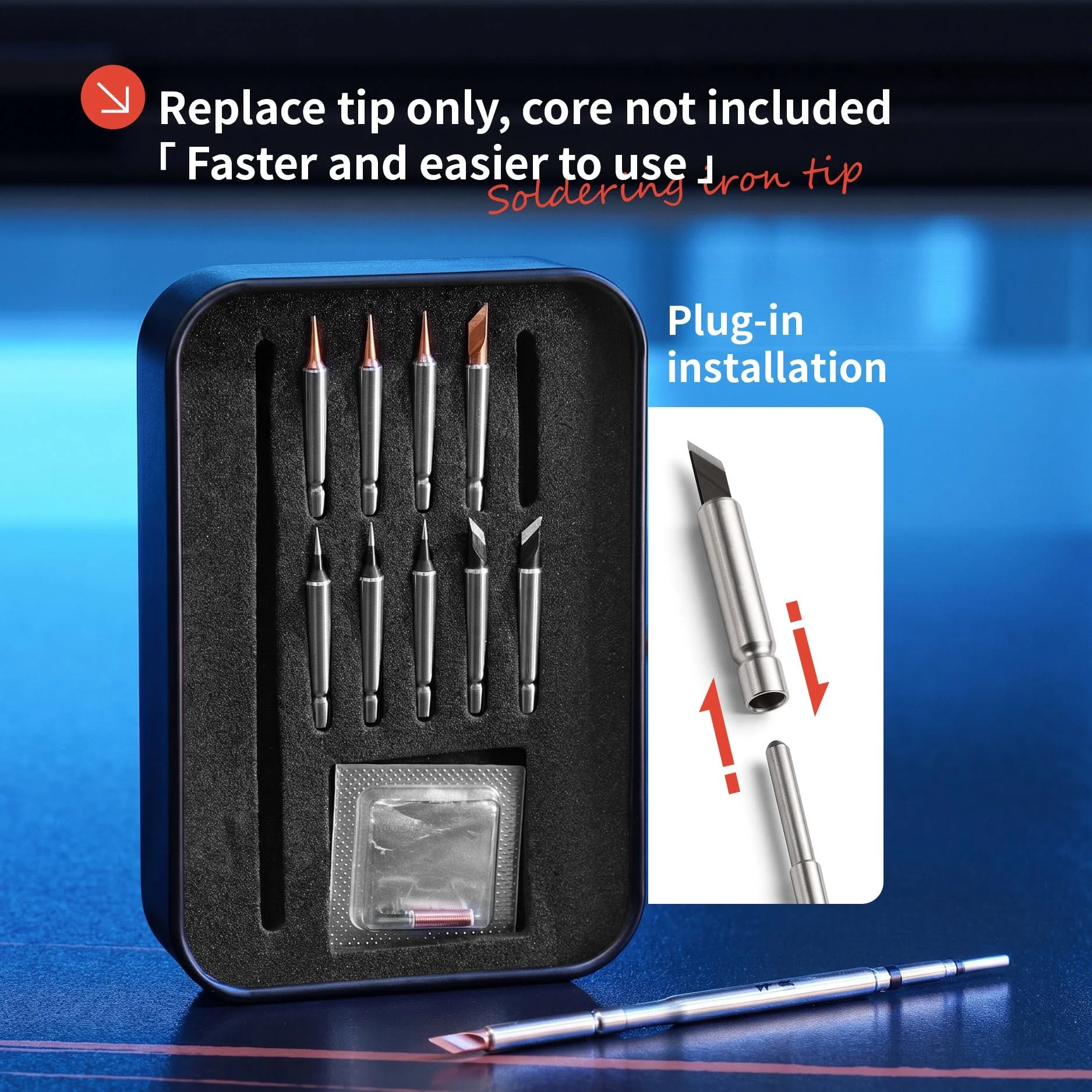 YCS C210 Replaceable Soldering Iron Tip Set 10PCS Plugin K-Type Knife I-Type Pointed Tips with Jumper Wire for Phone  BGA Repair