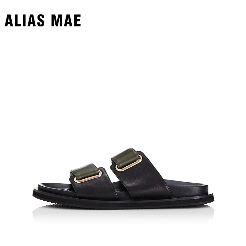 

ALIAS MAE PACEY Handmade Summer Outwear Convenient and Comfortable Fashion Brand Logo Women's Cowhide Slippers