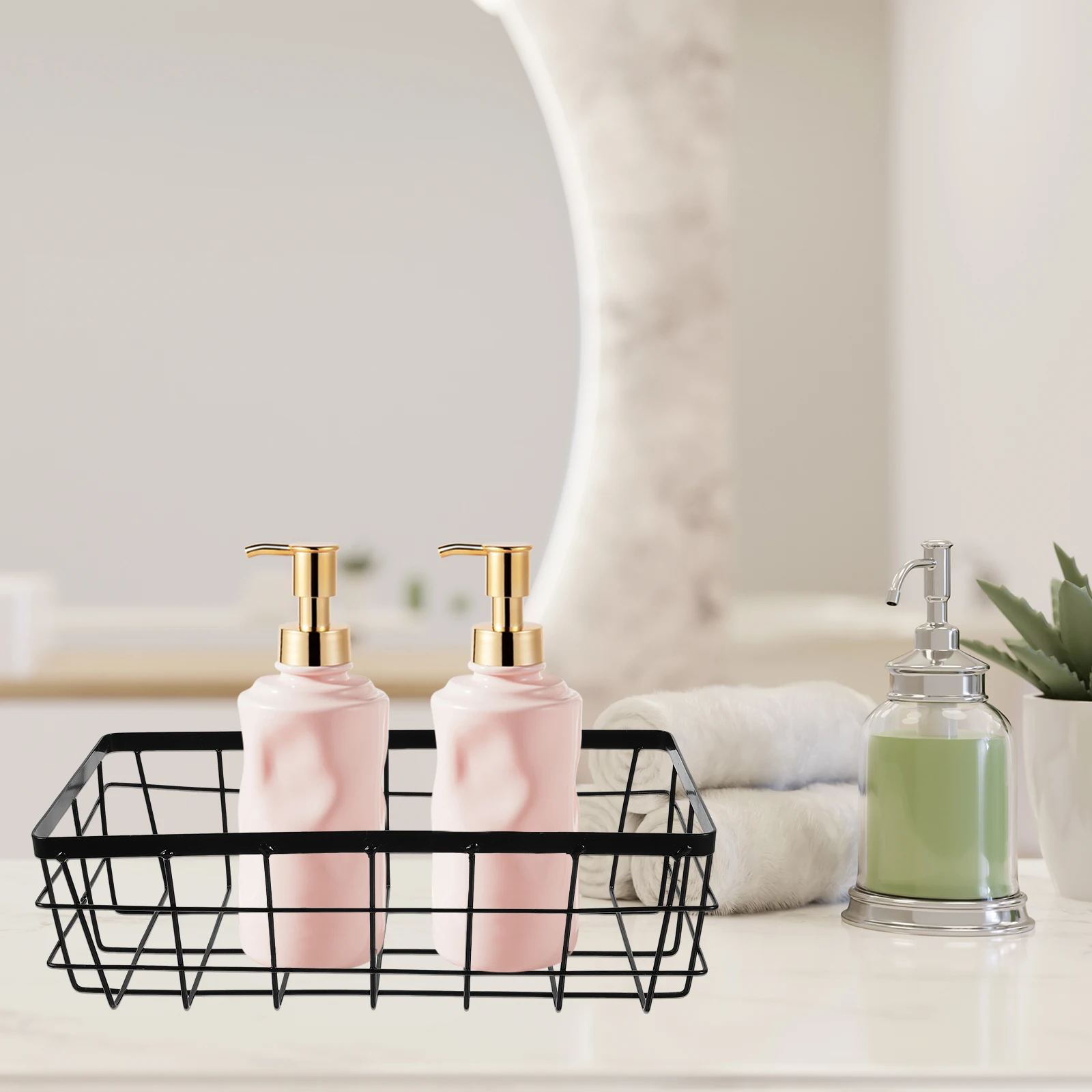

Metal Storage Basket Large Black Wall Mounted Bathroom Holder Rack Shampoo Organizer Kitchen Seasoning Sundries Shelf