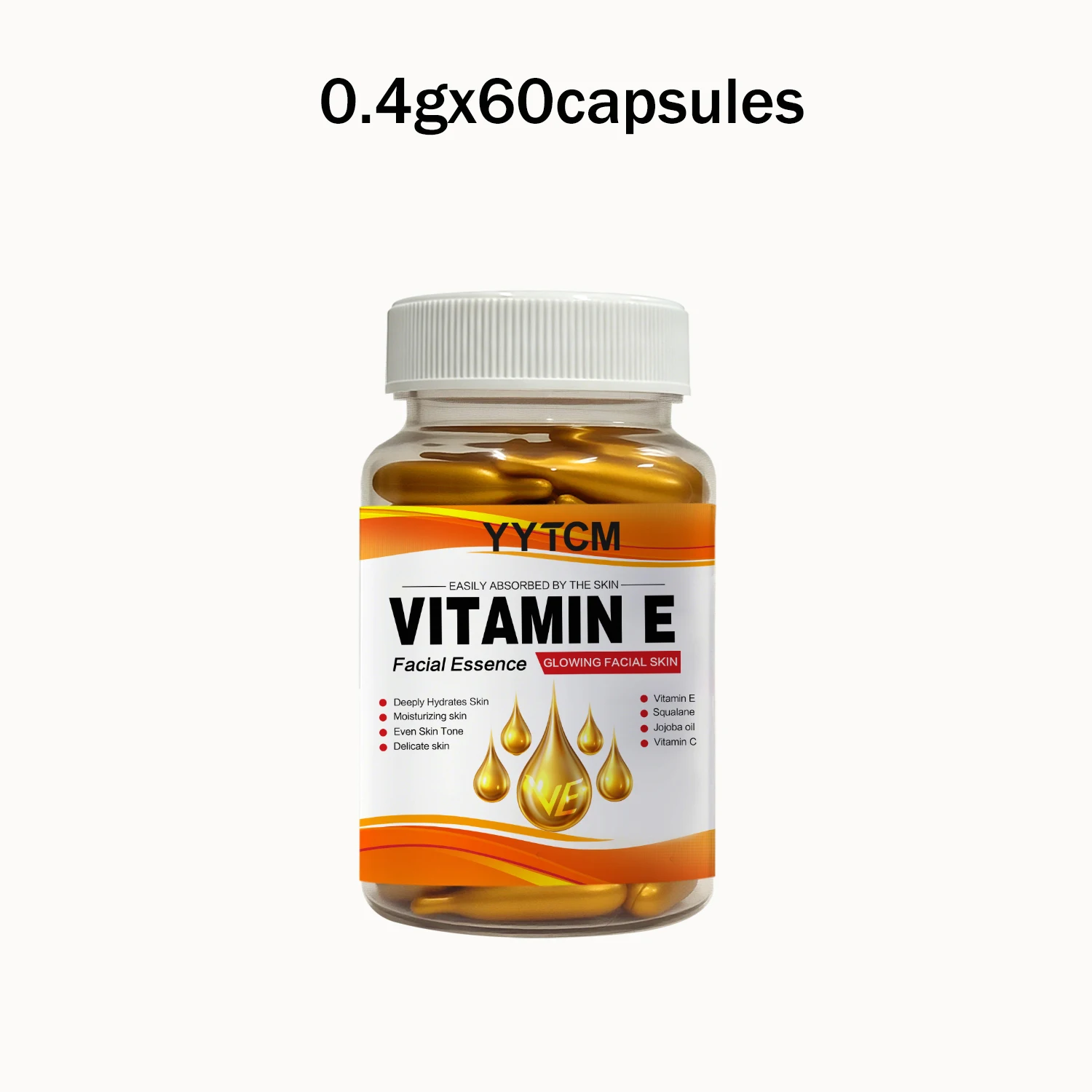 Vitamine E Diep Hydraterende Capsule Essence, Hydrateert en Verzacht de Huid, Bevat Plantaardige Squalane, Vitamine C, Diep Hydraterende en Huidverhelderende Essence (0,4Gx30 Capsules)/Zakje-1 Zakje