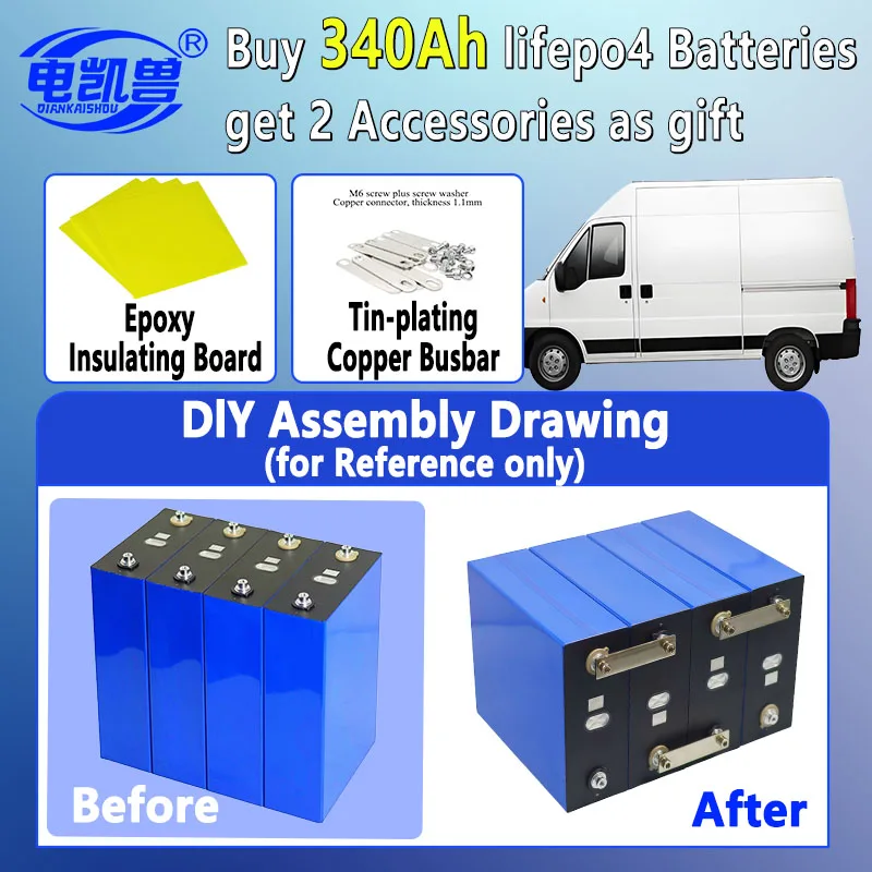 3.2V 340AH Lifepo4 Battery 3C High Power DIY Rechargeable for 12V 24V 48V Automotive Grade a Marine Solar Energy Storage