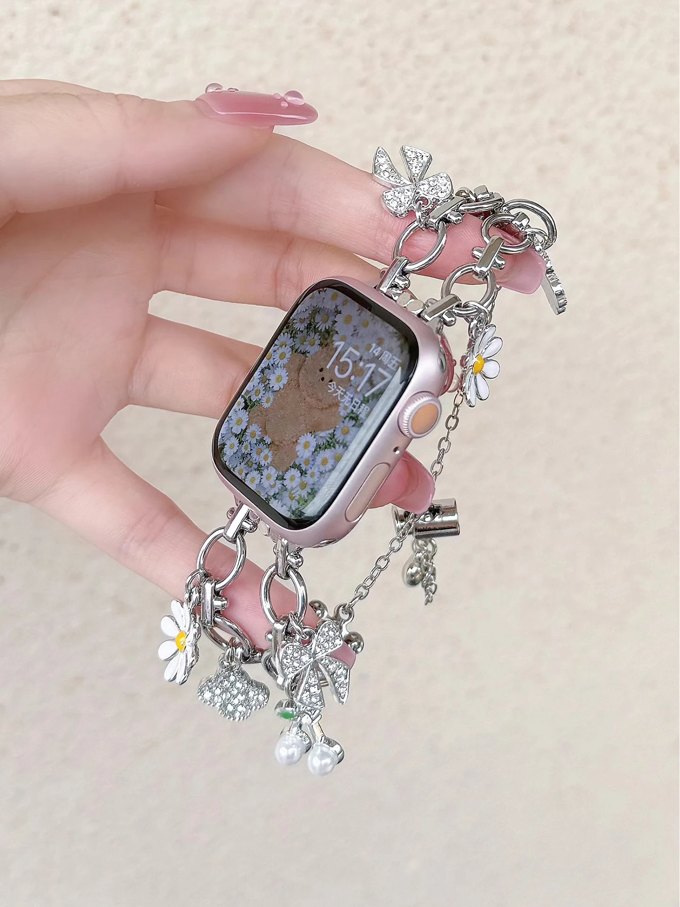 1 قطعة حجر الراين الفاخرة البرسيم والفراشة المزدوجة حزام العصابات متوافق مع 38/40/41/42/44/45/46/49 مللي متر أبل ووتش الترا/SE/سلسلة