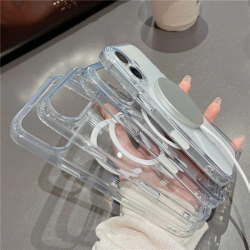 Funda magnética Original para Magsafe con carga inalámbrica para iPhone 17 Air 16 15 14Pro Max, botón de cámara táctil, cubierta transparente a prueba de golpes