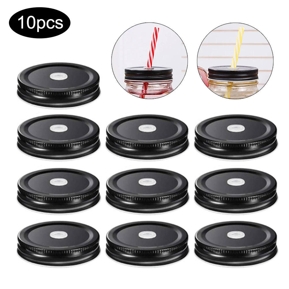 10Pcs 70mm Regular Caliber Drinking Bottle Lids Covers With Straw Hole Leak Proof Seal Drink Bottles Cover Safety Storage Lid