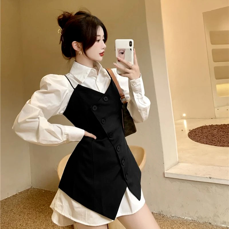 Sets Women Elegant Puff Sleeve Streetwear Single Breasted Trendy Fit Harajuku Korean Style Breathable Coffee Popular Ins Casual