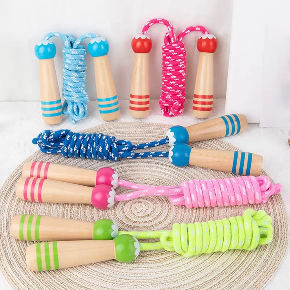 Tangle-Free Braided Kid Skipping Rope Cartoon Wooden Handle Adjustable Length Jump Rope Sports Equipment