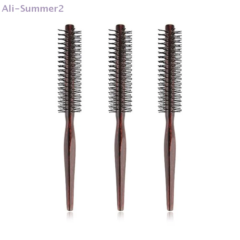

Curly Hair Styling Roller Comb Mini Round Nylon Hair Brush With Wooden Handle For Thin Or Short Hair Men Women Use