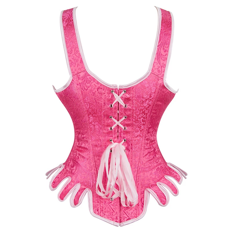 New Retro Steampunk Gothic Overbust Corset Women Slimming Sexy Pink Bustiers Top Jacquard Tight Vest Lingerie Body Shaper