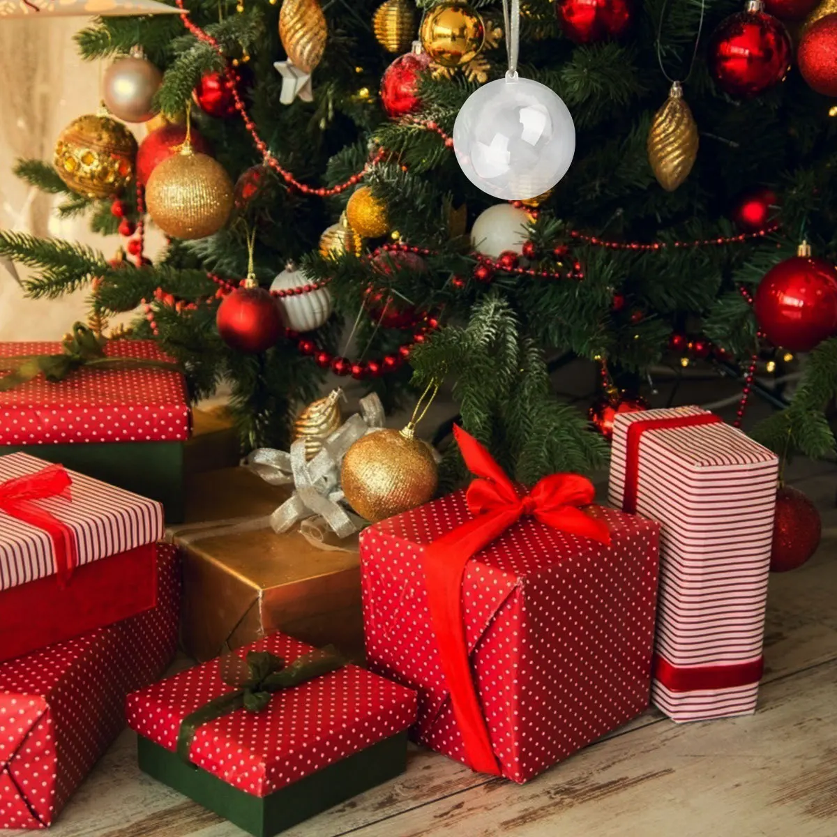 

5Pcs Plastic Hollow Transparent Christmas Ball Fillable Ornament Hanging Decoration Pendant Christmas Hanging Ball