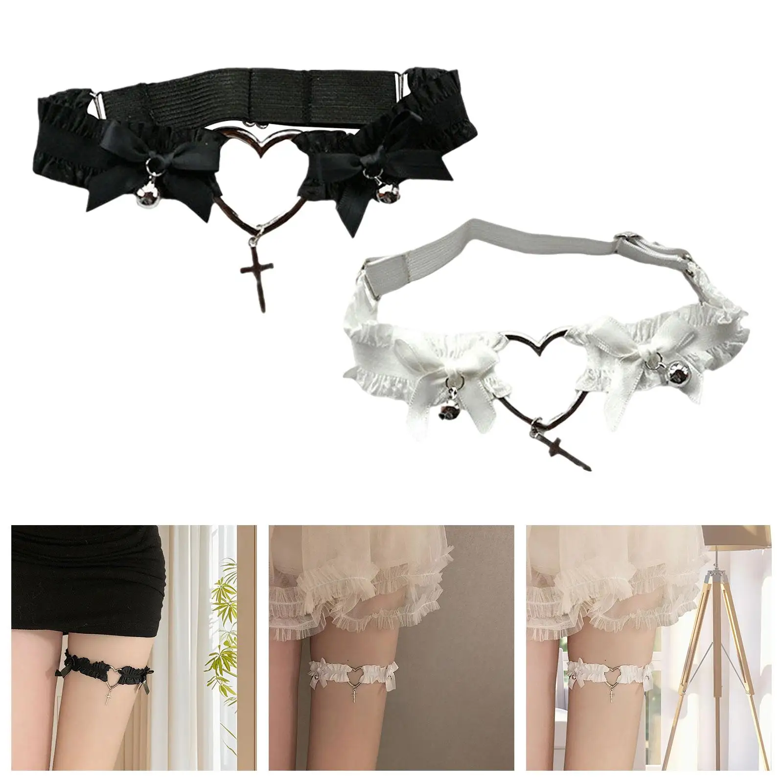 Heart Garter Lady Lightweight Creative Stylish with Bow Steampunk Leg Ring for Prop Stage Performance Festival Cosplay Party