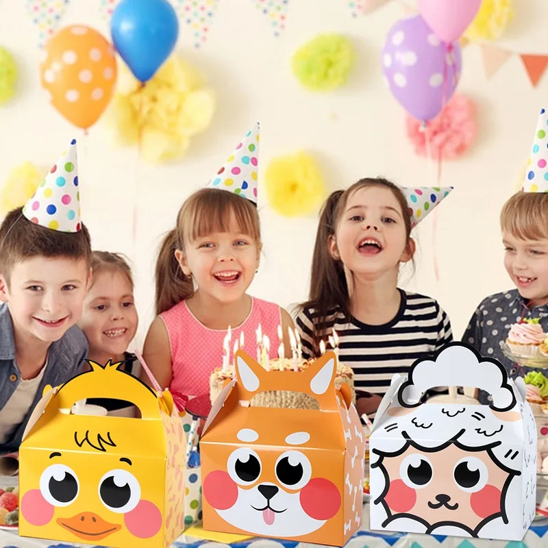 8Pcs/lot Jungle Animal Candy Box Cow Sleep Dog Duck Gift Box Portable Hanging Biscuit Packing Boxes Farm Birthday Party Favors