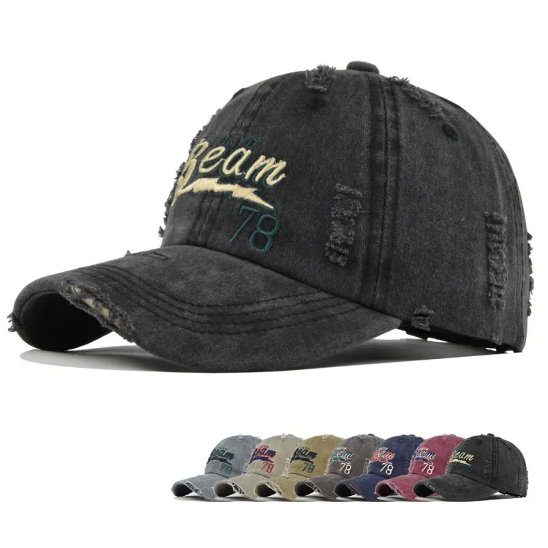Women's Baseball Cap Cross-Border Sales Hole Embroidery Letter Large Face Slimming Wide Brim Hat Cotton Breathable Sunshade