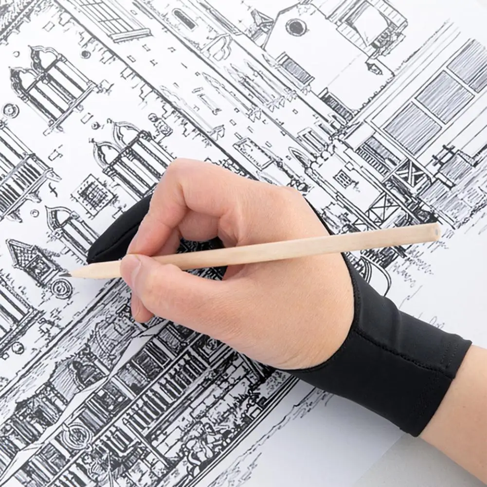 Drawing Gloves Breathable Anti-mistouch Function Gloves Stretchy Protect Screen with Two Finger Three-layered Sketching Gloves