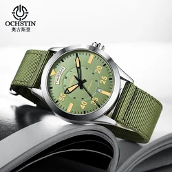 OCHSTIN Heren mechanische horloges Militaire pilotenhorloges Dubbele kalender Bussiness Nylon Waterdicht automatisch herenhorloge