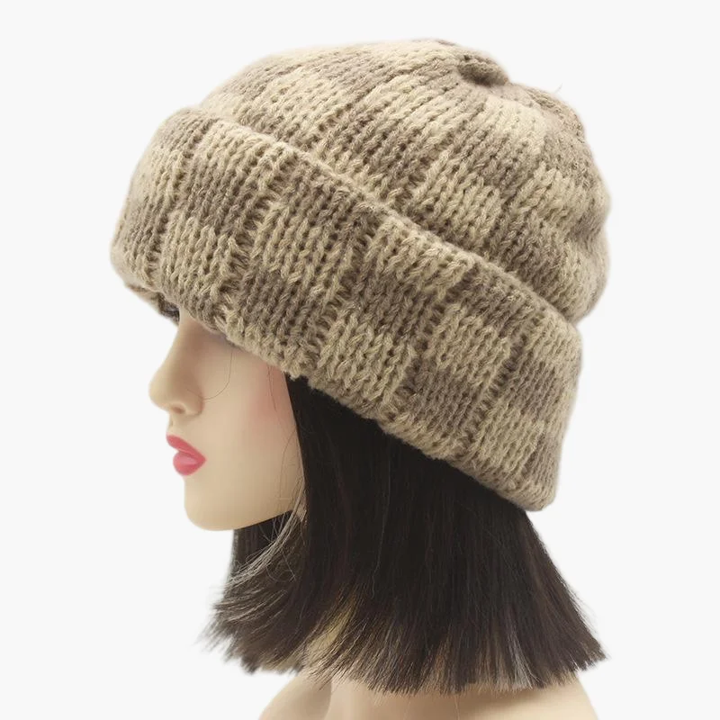 Schachbrett-Strickmütze, Herbst und Winter, koreanischer Stil, Nische, großer Kopfumfang, Wollmütze, japanischer Stil, Weihnachtsmütze – Detail 15