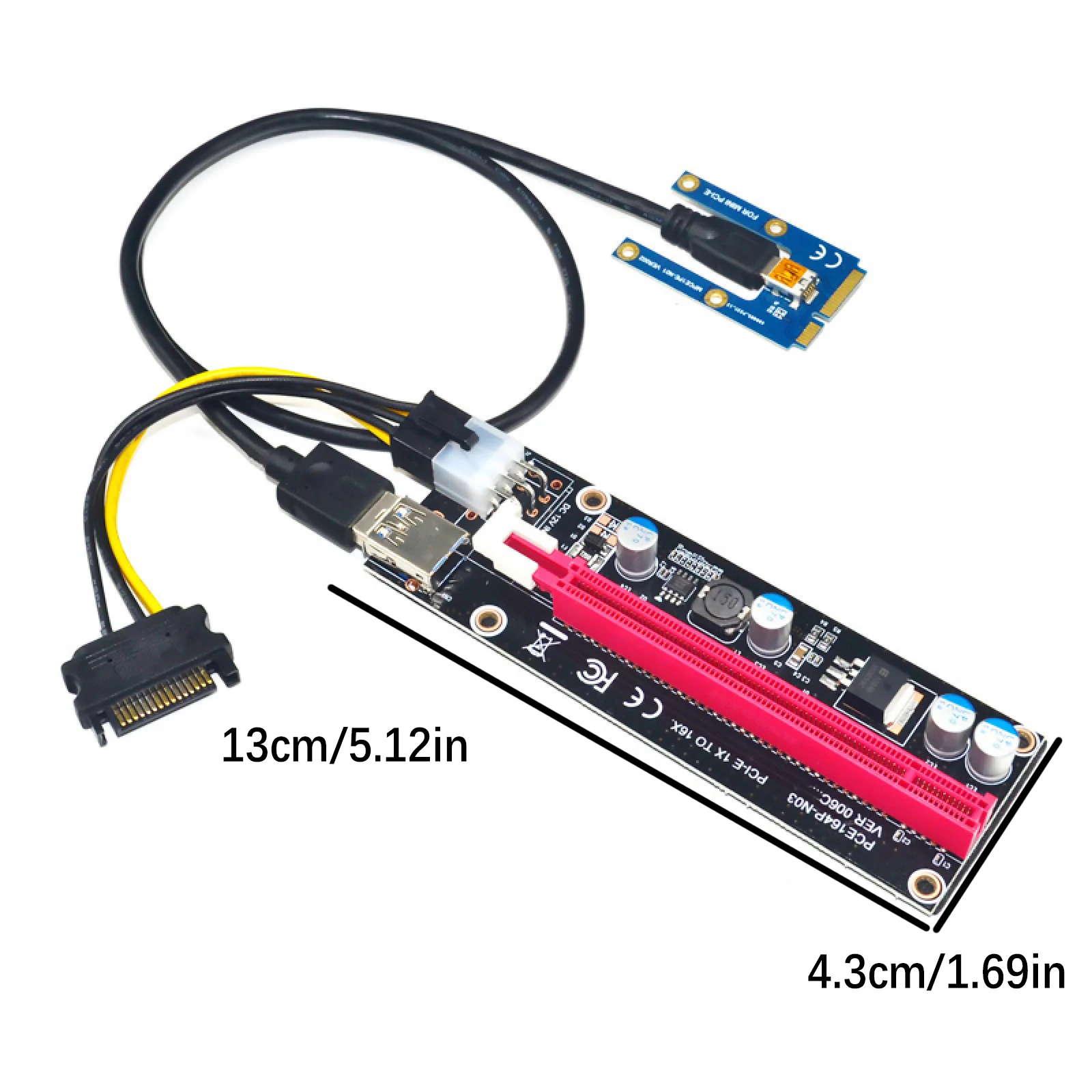 PCE164P-N03 Mini PCI-E to 16X Riser Card External GPU Adapter for Laptop/Desktop with 60cm USB Cable & SATA Power